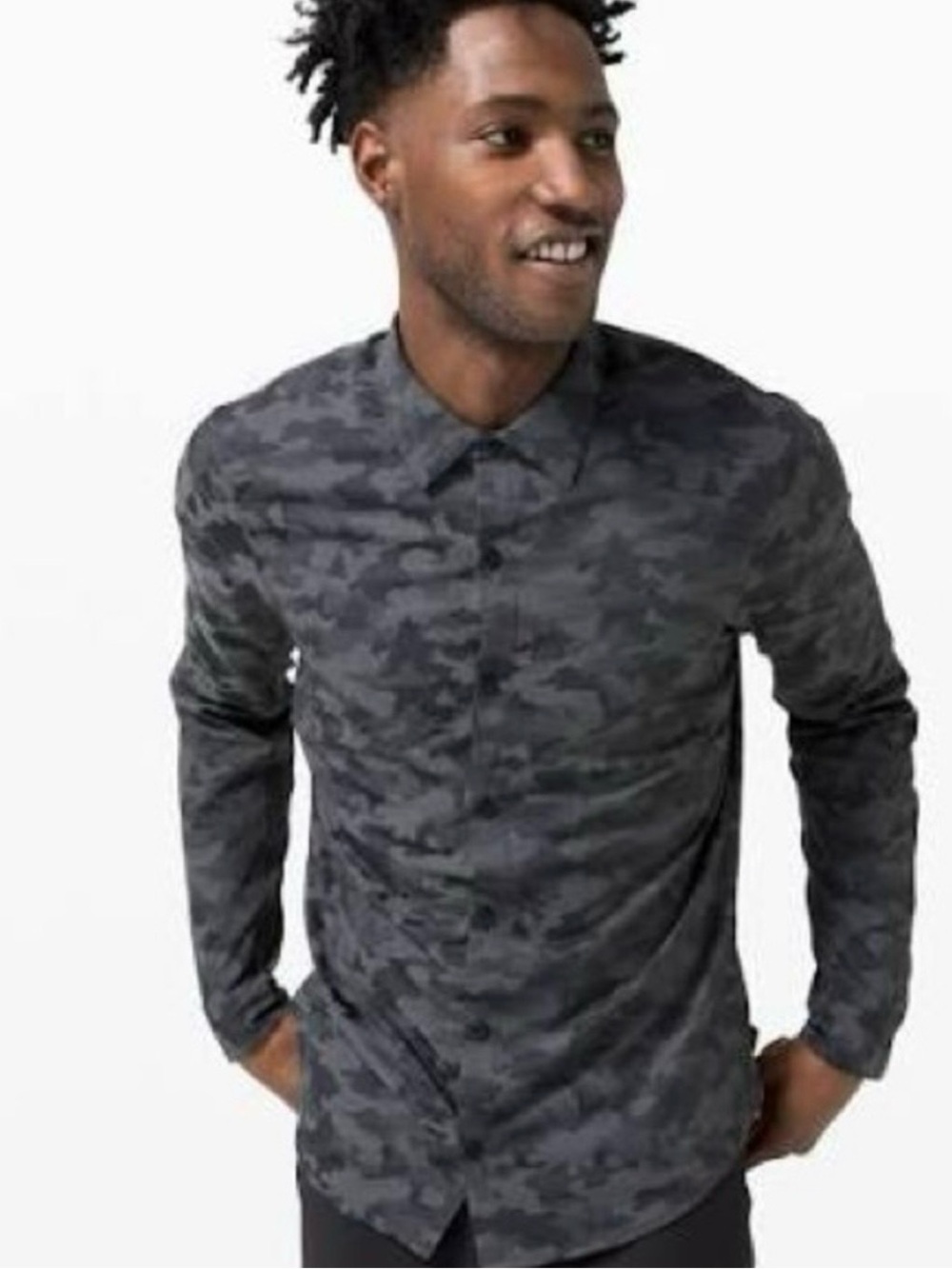 lululemon athletica Long sleeve Button Down Black and Gray Camo